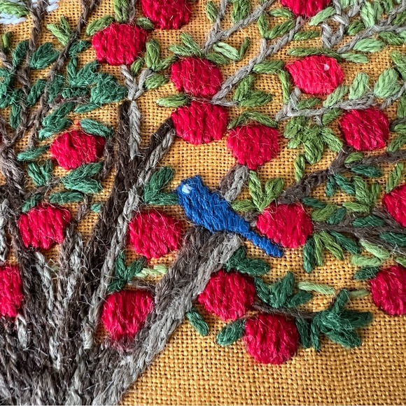 Vintage Midcentury Needlepoint Wall Art Apple Orchard, Blue Birds, Apple Basket - Picture 5 of 15